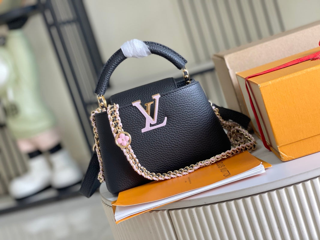 Capucines Black Mini Leather Top Handle Bag