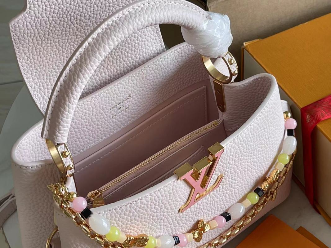 Capucines Black Mini Leather Top Handle Bag Pink